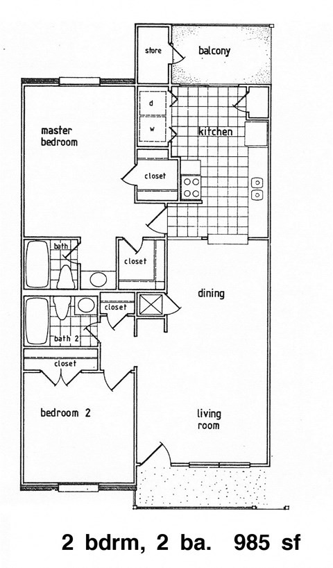 Floor plan for 2 beds, 2 baths, 1060 sqft